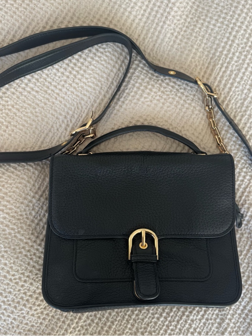 Michael Kors Black Leather Satchel with Gold Hardware